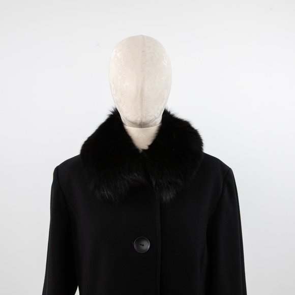 Vintage M Cashmere Wool Fox Fur Winter Coat Black - Picture 2 of 12